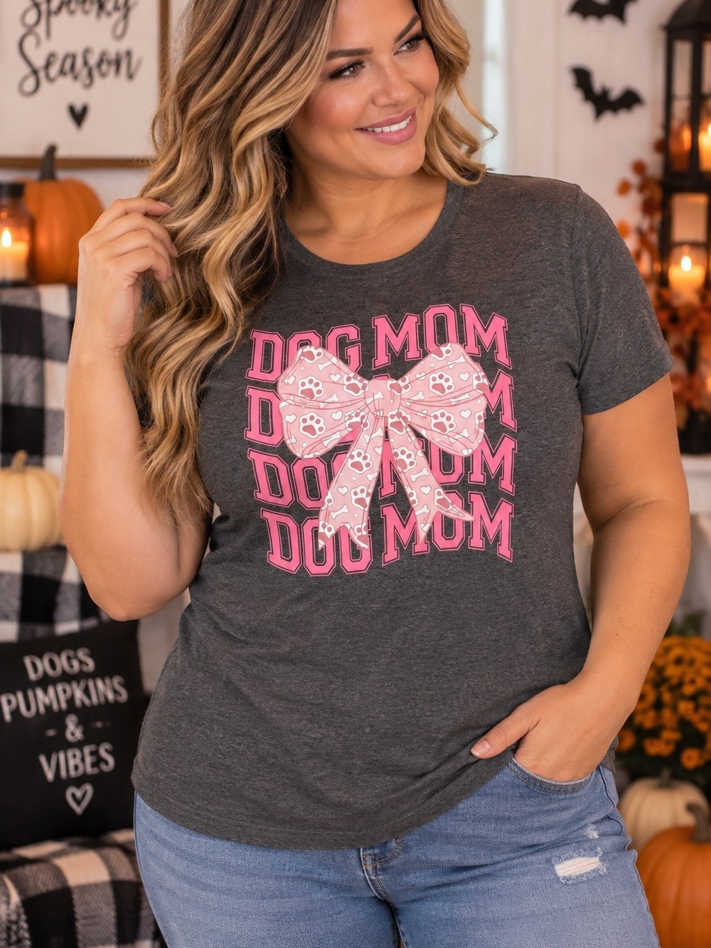 HG Creations Dog Mom Pink Bow Graphic Tee Women’s XL